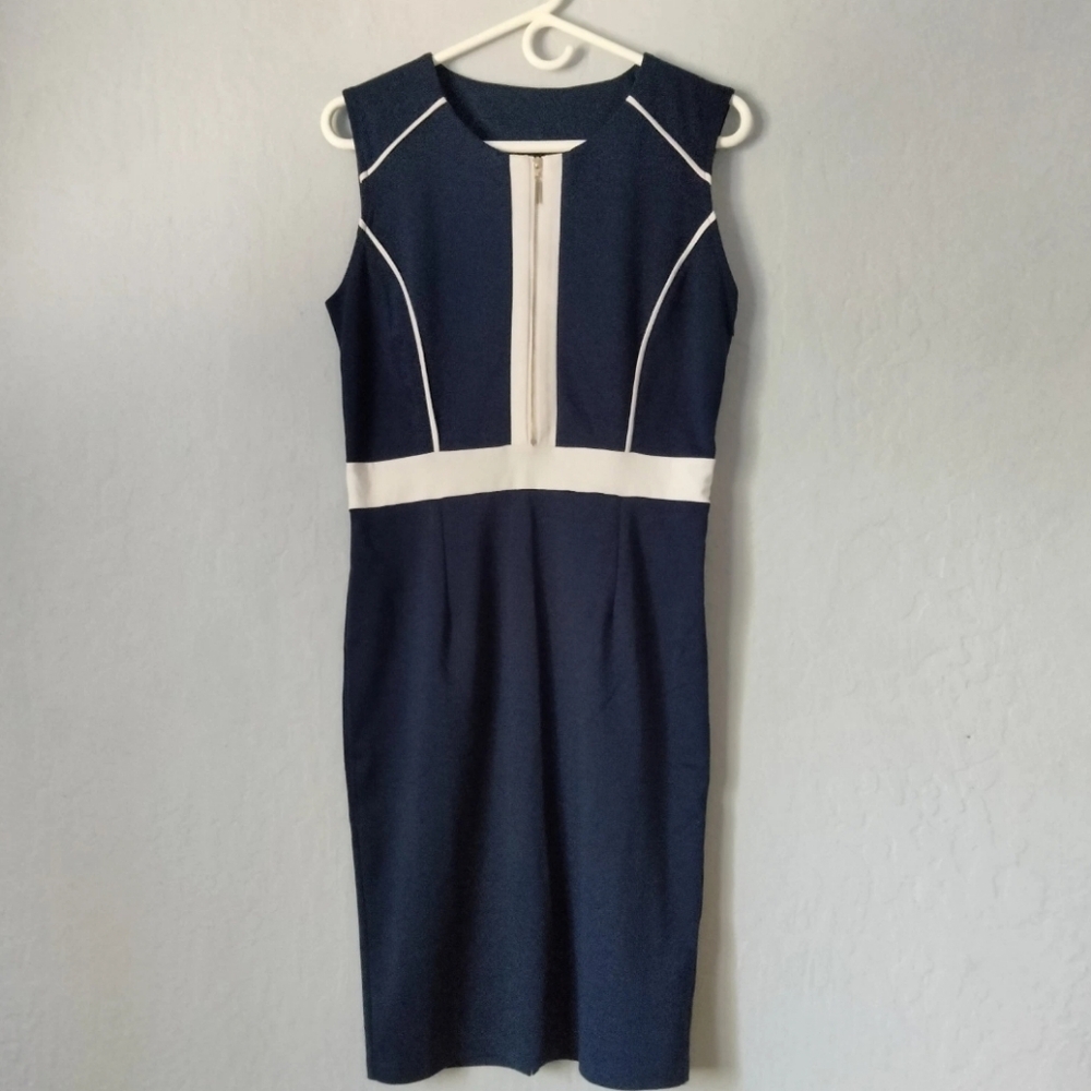 Miusol Navy & White Sleeveless Striped Retro Dress w/ Zipper Detail Women's Sz M